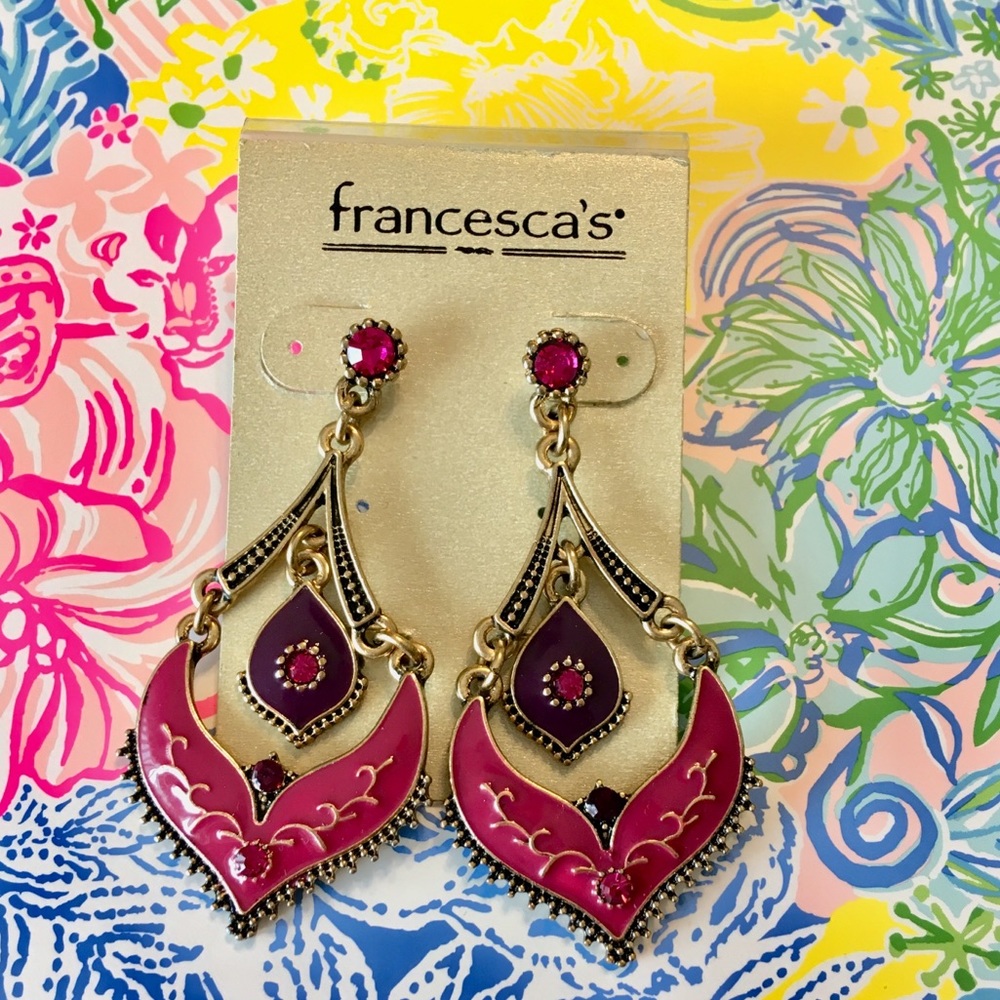 NWT amazing Indian magenta dangle earrings